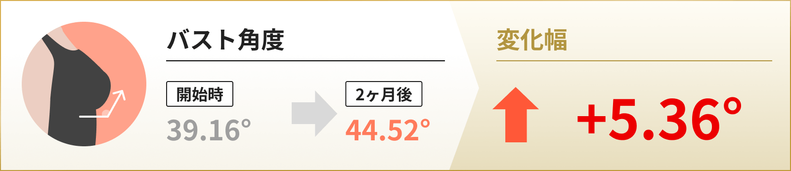 バスト角度(左右平均) 開始時 39.16° → 2ヶ月後 44.52° +5.36°